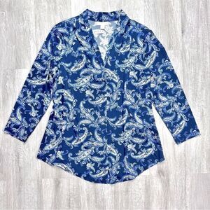 Charter Club Women's S NWT Blue Paisley Print 3/4 Sleeve V Neck Top New